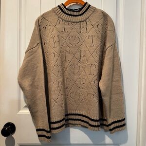 Tommy Hilfiger Tan Knit Sweater with Navy Stripes